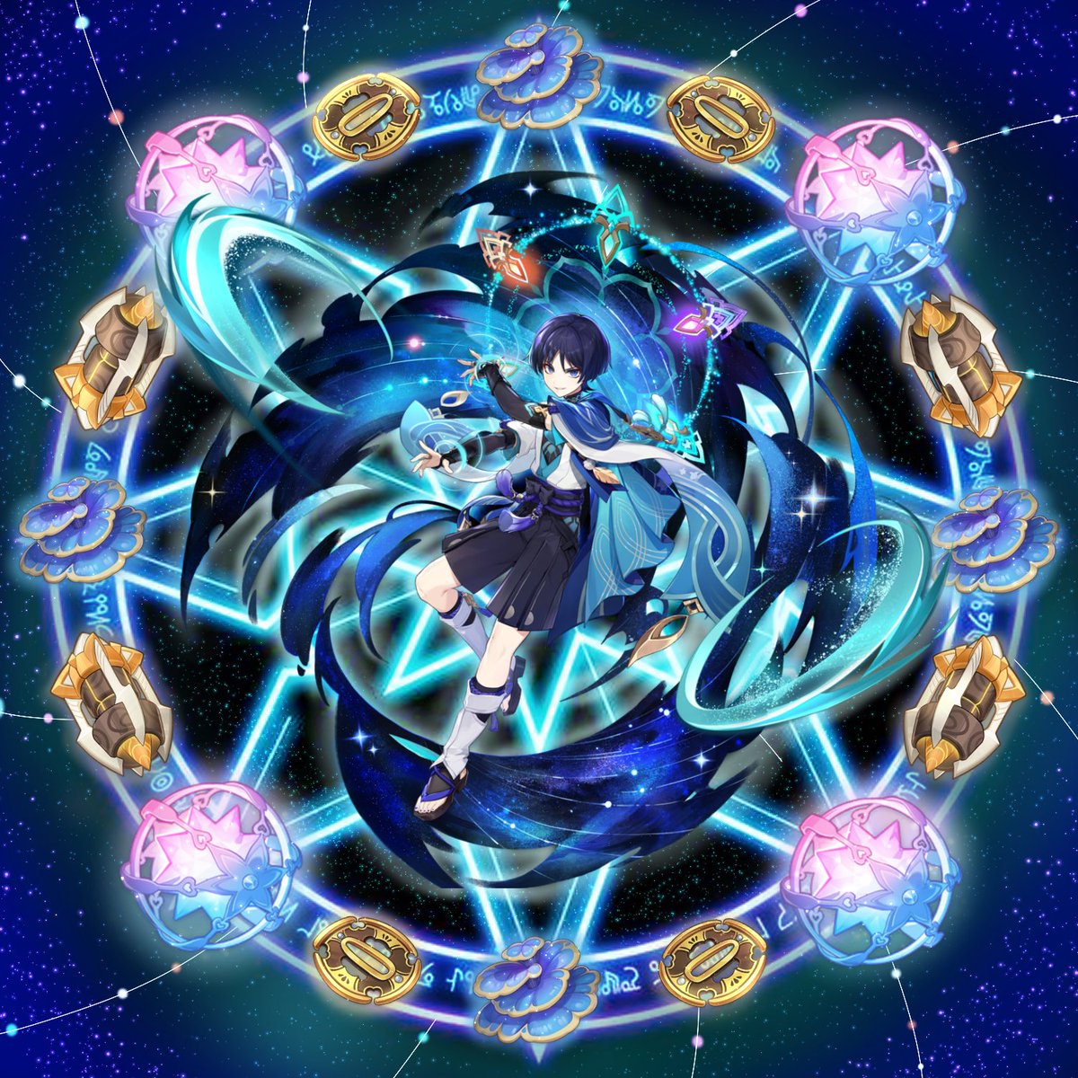 Some_Person0225's tweet photo. @GenshinImpact The long awaited Scara banner is here! Good luck to everyone that pulls for him, Itto or Faruzan! https://t.co/1EjumR9oex