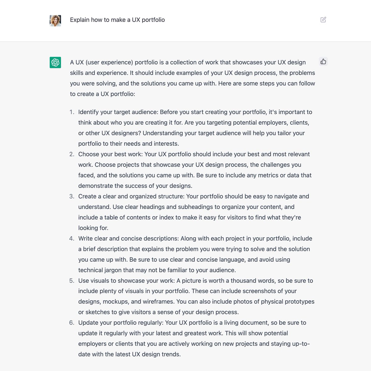sarahdoody's tweet image. How to make a UX portfolio, according to OpenAI 🤖 🧠

#ux #uxdesign #uxdesigner #OpenAI