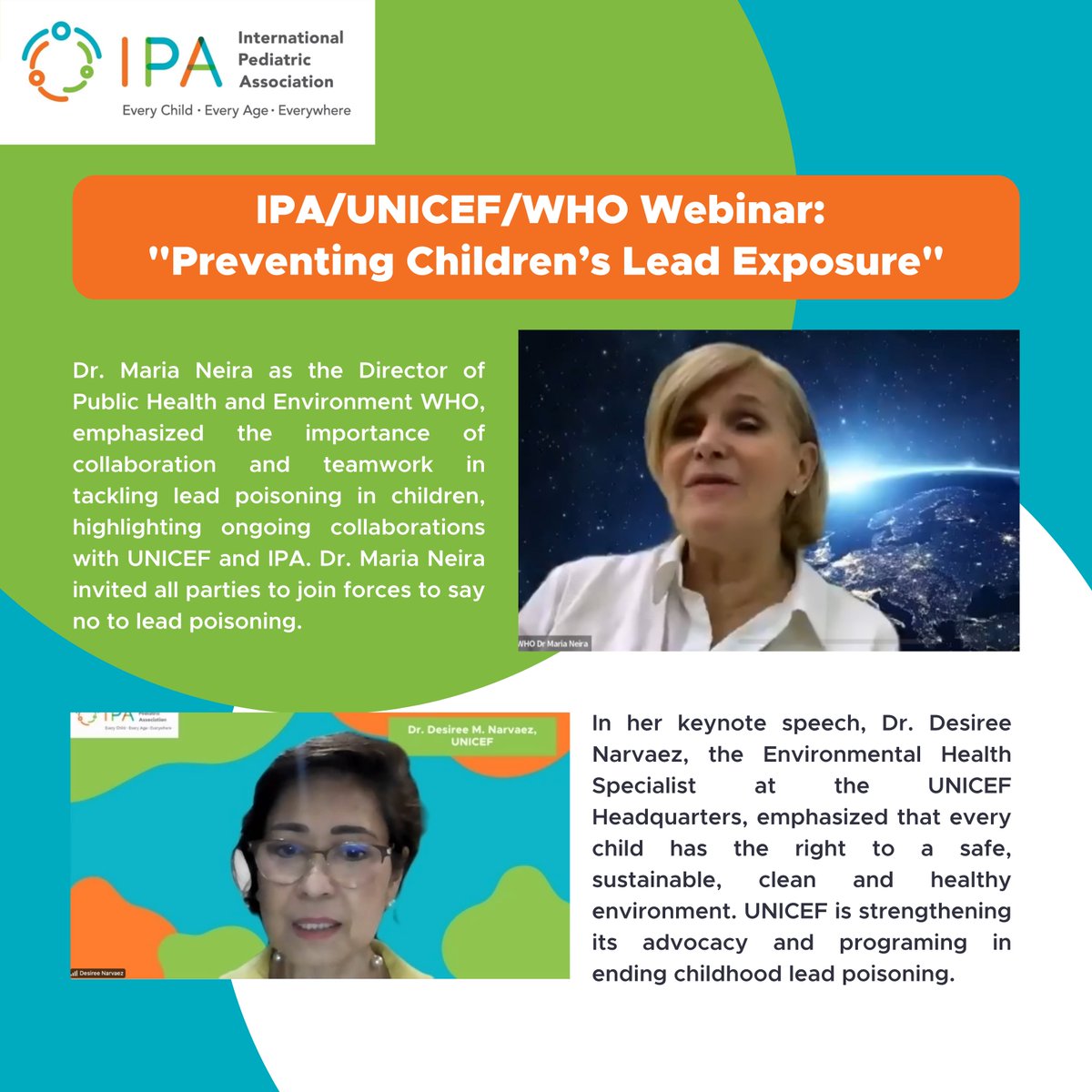 IPAWorldorg's tweet photo. The International Pediatric Association in collaboration with WHO and UNICEF conducted the international webinar: "Preventing Children’s Lead Exposure" on 27 October 2022. Watch the full recording on IPA YouTube channel: https://t.co/RUutpRvg6J
#IPA #IPAWebinar #IPAEvent https://t.co/OahtakS6KH