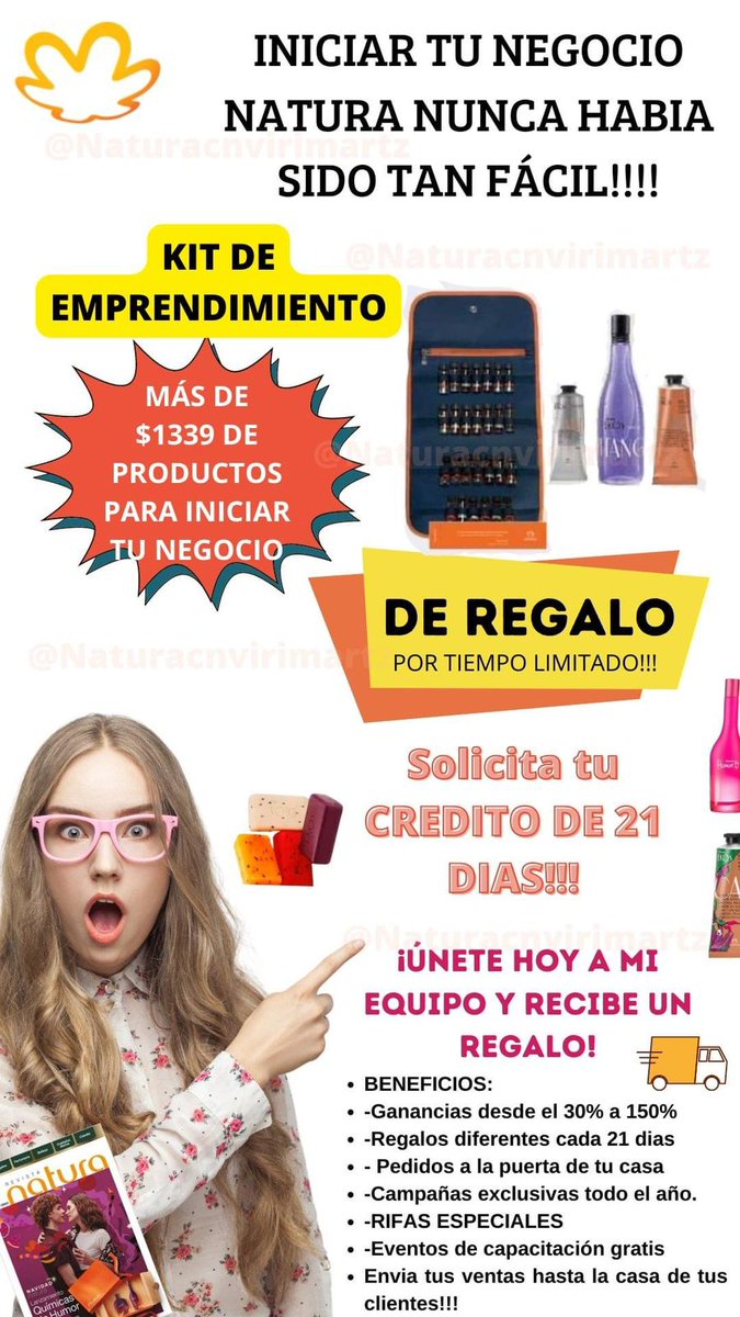 Val_cdg's tweet image. Hasta el 12 de diciembre  el kit de emprendimiento de Natura es gratis! Para que puedas iniciar tu negocio 😍 si quieres que te platique más, contactame 🤗 con gusto resuelvo tus dudas

5533315549