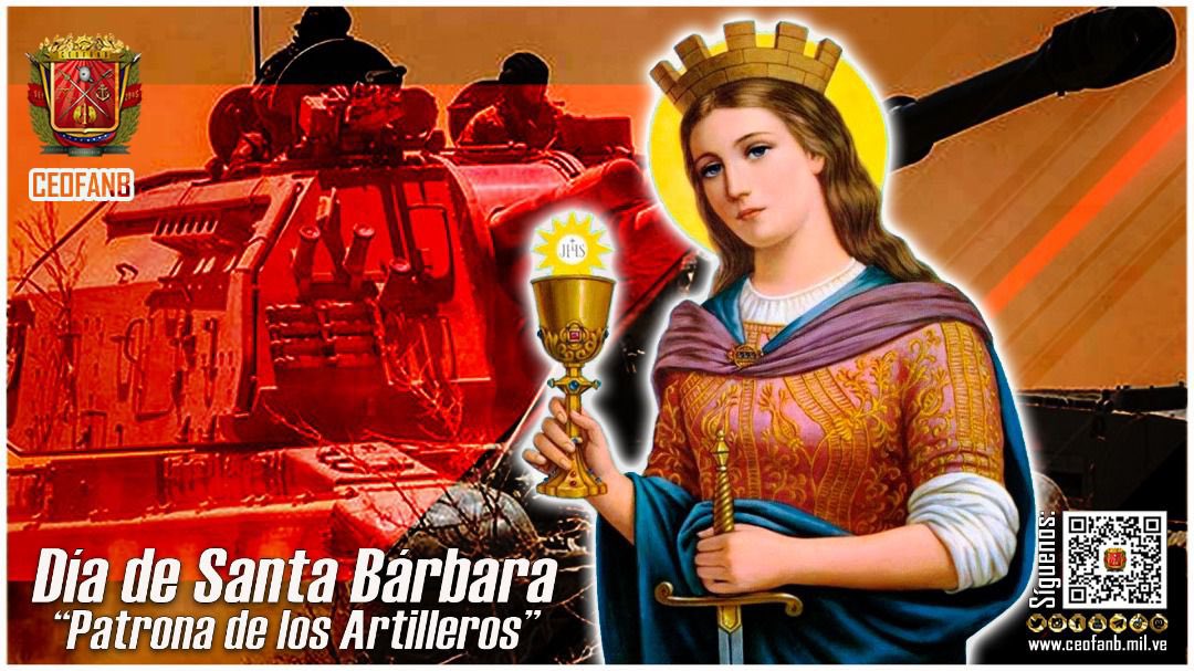 Hoy #4Dic día de Santa Bárbara Bendita, Patrona del Arma de Artillería, pedimos con devoción que nos cubra con su manto y derrame bendiciones para seguir en el camino de la Paz.