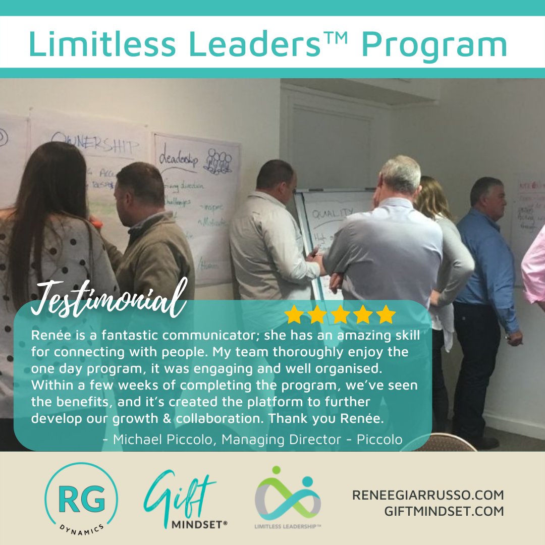 Renee_Giarrusso's tweet photo. "Renée's a fantastic communicator & has amazing skill connecting with people. We’ve seen the benefits, and it’s created the platform to further develop our growth & collaboration. "
-Michael Piccolo, Managing Director - Piccolo
#LimitlessLeaders #Leadership #Mindset #Giftmindset https://t.co/9BHjWINshw