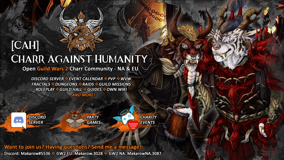 test Twitter Media - Looking for a Casual #Charr Community in #GuildWars2?
 
Feel free to join Charr Against Humanity [CAH]!
🔸EU🇪🇺 & NA🇺🇸
🔸Rep not required (in-game guild is optional)
🔸Have fun!

Poke me via PM, if you have questions!
Discord server➡️https://t.co/fWe6iSEoQy https://t.co/oBGkTz14yj