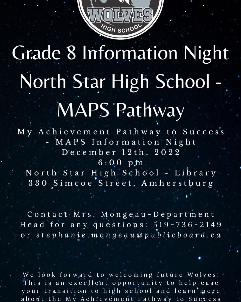 Upcoming MAPS information night at North Star High School. <a href="/Aburg_TownHall/">Town of Amherstburg</a> <a href="/RTT_Amherstburg/">River Town Times</a> <a href="/gecdsbpro/">GECDSB PR</a>