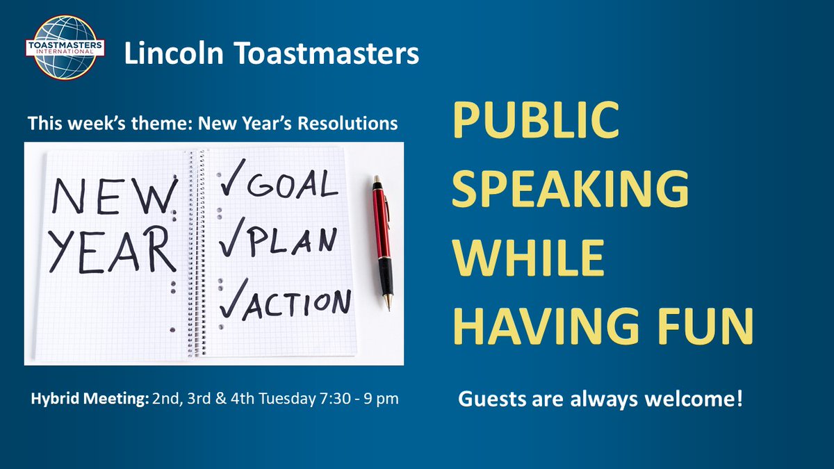 New6399's tweet photo. Theme: “New Year’s Resolutions”
Hybrid Meeting on Tues, Jan 10th, 2022 7:30-9:00 pm (PDT).  You will need to register for the meeting in Meetup.
https://t.co/x8JfO4abfx

#newyear #leadership #publicspeaking #toastmasters #portcoquitlam https://t.co/SIm1smOd2J