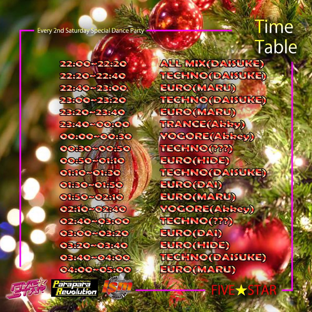 cell_goodspace's tweet photo. 【パラパライベント】
2022/12/10.Sat
FIVE STAR
OPEN 22:00
ADV/DOOR 1500円/2000円 https://t.co/cL98Pr2s9h