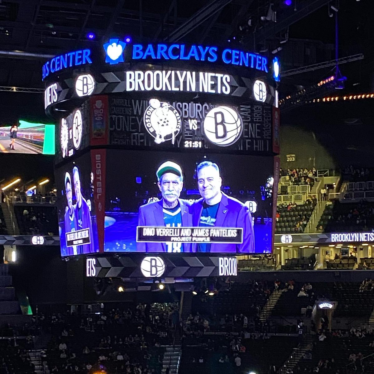 Run4Purple's tweet photo. We’re so honored to be spreading awareness for our mission of a world without pancreatic cancer at the #netsceltics game tonight!
Thank you so much to the @BrooklynNets and @barclayscenter for having us as the Charity of The Game! https://t.co/pkuPtlwPkP