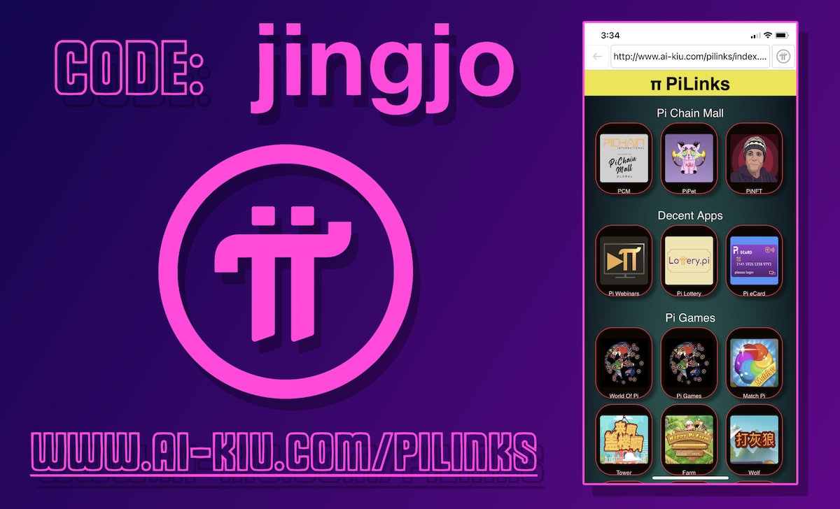 PiLinks - All your favourite Pi utilities in one place.
ai-kiu.com/pilinks

Come and join /// THE LIFE OF PI
minepi.com/jingjo
Code:  jingjo

#PiNetwork #TwitterPiPayment #Binance #BSC #Bitcoin #Ethereum #Crypto #Blockchain #SmartCities