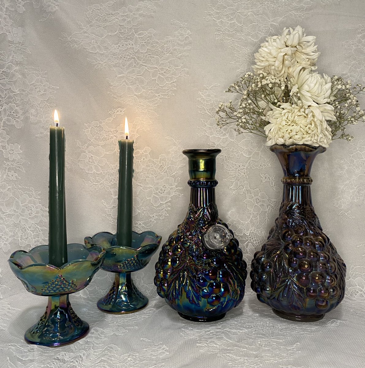 PeaceRoseShephe's tweet image. I make bongs out of decanters &amp;amp; vases. I also sell vintage smoking accessories💕
wastedwaterpipes.com