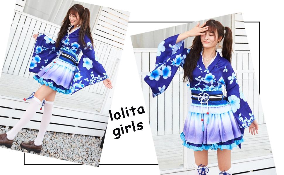 Kimono Yukata Japonais Traditionnel | Costume Cosplay Lolita Fleur De Sakura | Coton Confy Taille Adjustable
