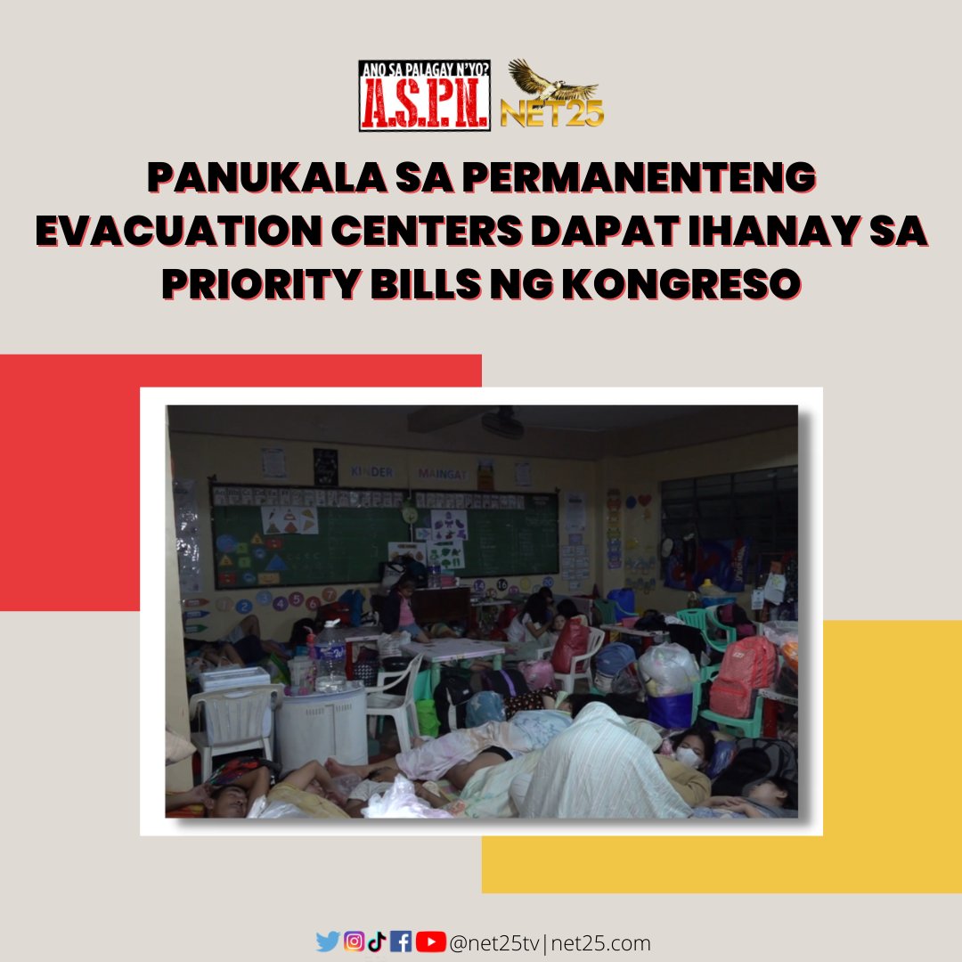 NET25TV's tweet photo. Headlines sa https://t.co/mw6URGa0Sa. Camsur Rep. Raymund Villafuerte gustong isama sa Common Legislative Agenda ng kongreso ang panukala para makapagpatayo ng permanenteng evacuation centers sa bansa. #NET25NEWS #ASPN https://t.co/NkydvSxIeB