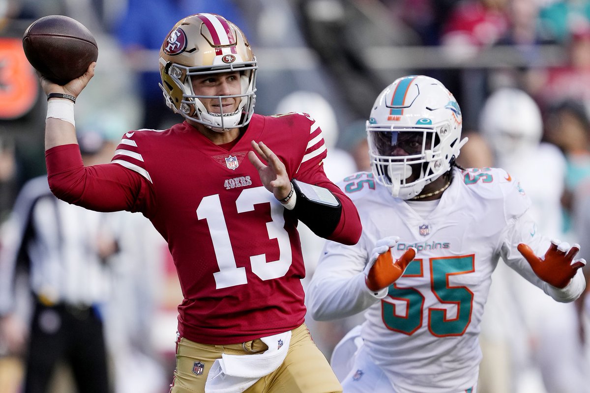 Brock Purdy's final line in the San Francisco 49ers' 33-17 win over Miami: 25-37 210 yards 2 touchdowns 1 interception 49ers improve to 8-4. #CyclonesInTheNFL 📸 @NFLonCBS