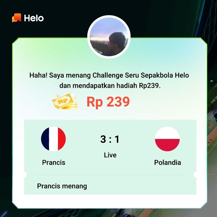 AdimMulyaa's tweet photo. Haha! Saya menang Challenge Seru Sepakbola Helo dan mendapatkan hadiah Rp239.
https://t.co/hClKzR17jo https://t.co/7PkbhkkVrK