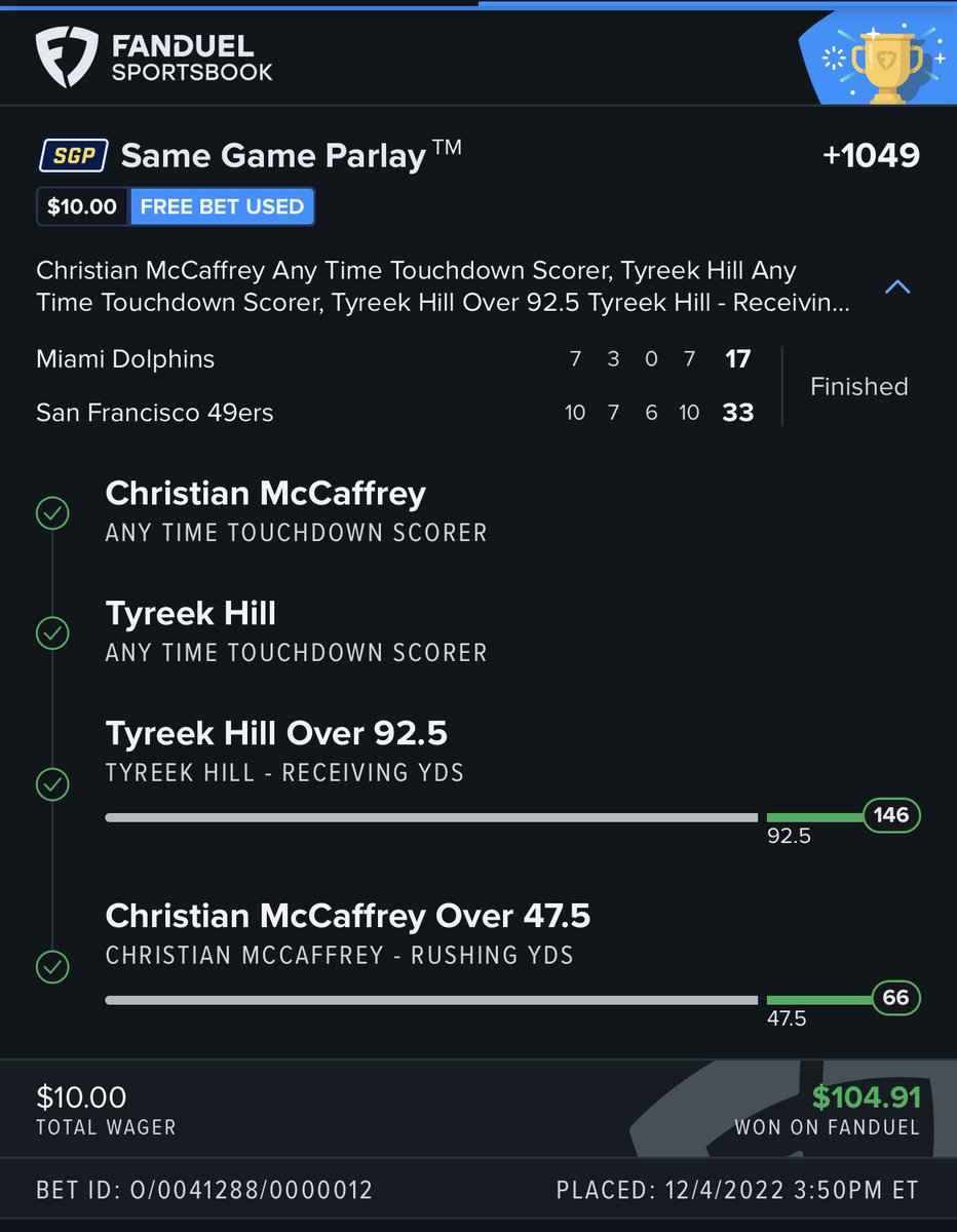 dripbach's tweet image. thanks mccaffrey , i would've bet more if you didn't do shitty last week but i'll take a free $100