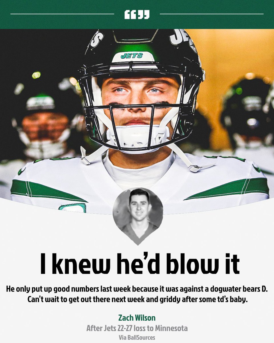 BallSources's tweet image. Zach Wilson thinks he will be starting over Mike White next week. He had HARSH WORDS after Jets loss!