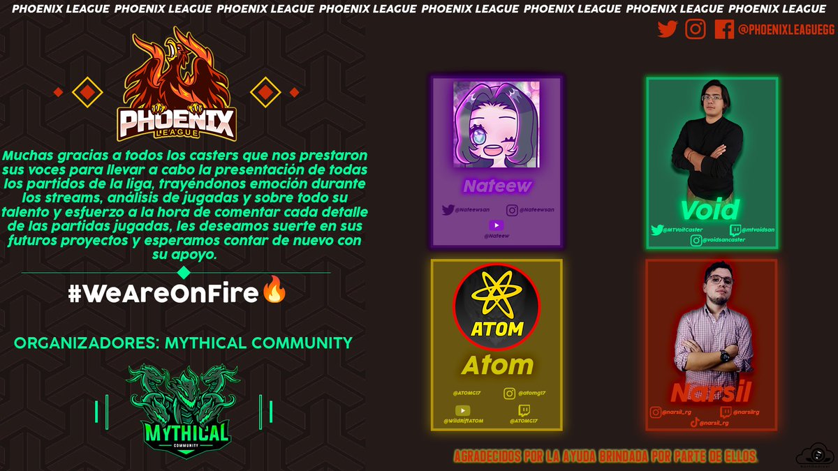 #WildRift | Agradecimiento🙌

📢Agradecemos al equipo de casters que durante 2 meses nos narraron el mejor WR competitivo de la Region LAN 💪

Seguiran activos en esta y otras ligas de la comunidad, siganlos para que no se pierdan nada...
(links en hilo)👇👀

#WeAreOnFire🔥