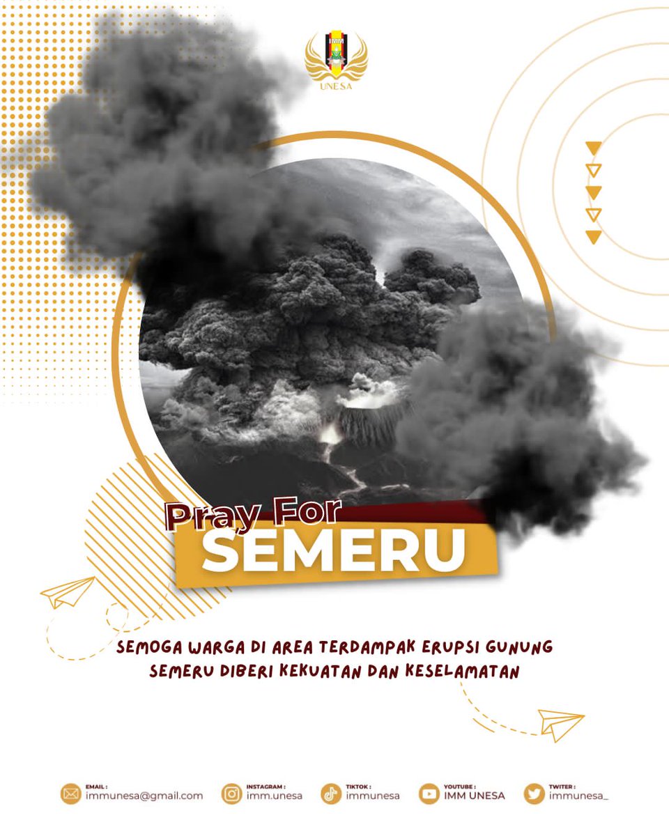 immunesa_'s tweet photo. #prayforsemeru 

4 DESEMBER 2022 
Kami segenap Koordinator Komisariat IMM Unesa mengucapkan turut berduka cita yang mendalam kepada korban bencana alam erupsi gunung semeru. Semoga diberikan perlindungan, keselamatan dan ketabahan dari Allah SWT. https://t.co/nCXJRVn4PI
