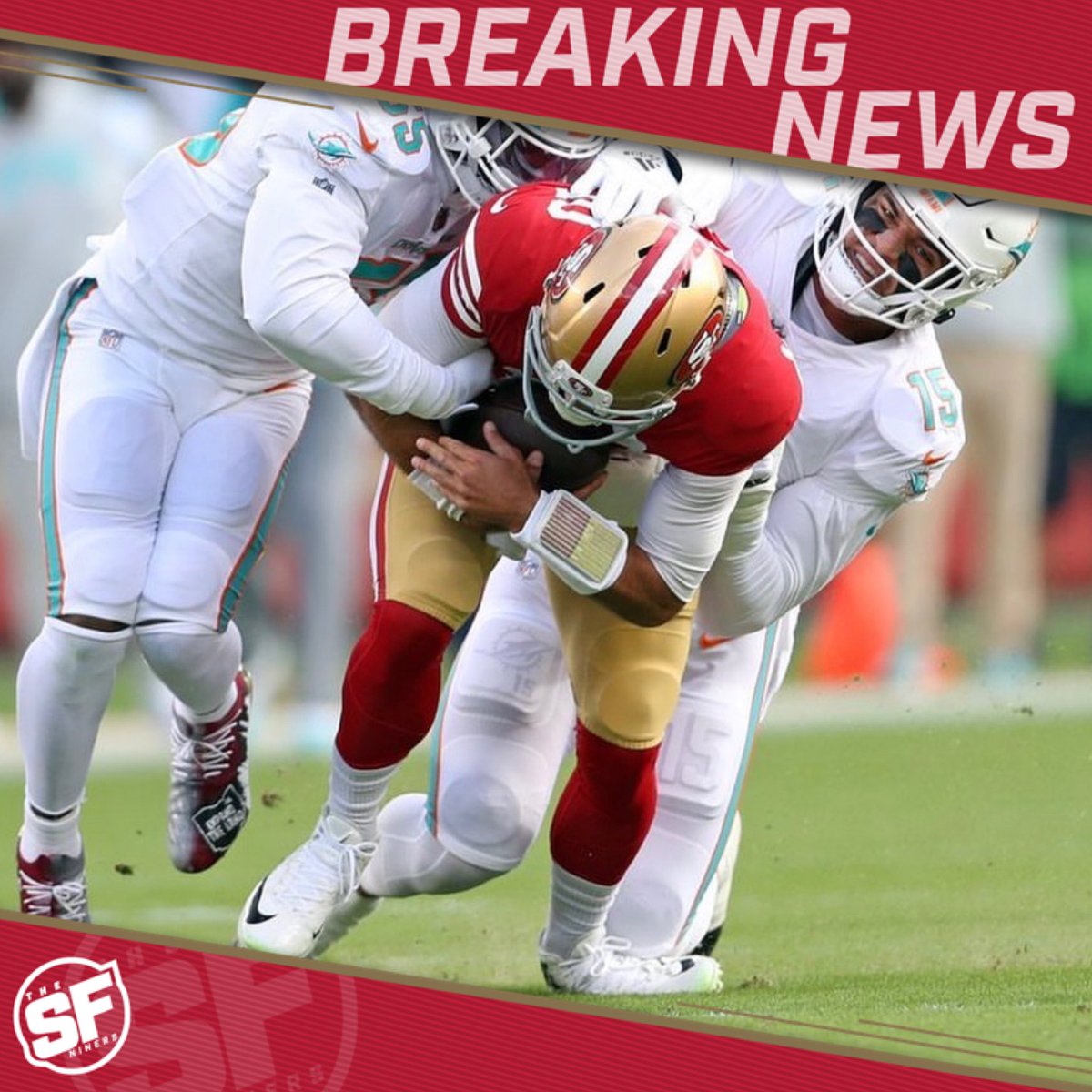 TheSFNiners's tweet photo. #49ers Jimmy Garoppolo has a broken foot and will miss the rest of the season according to Kyle Shanahan https://t.co/YuPrvJGSUq