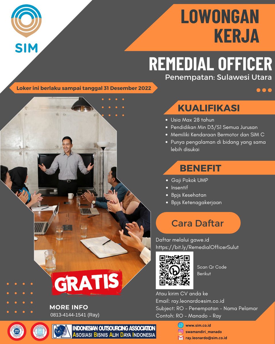 sim_manado's tweet photo. Lowongan kerja!!!
Posisi : REMEDIAL OFFICER
Penempatan Sulawesi Utara 

#swamandiri #swakaryainsanmandiri #swamandiri_manado #simgroup #gaweid #infoloker #infolokermanado #infolokersulut #infolokerbitung #lokermanado #lokerbitung #lokersulut #lokersimgroup https://t.co/PoKjRDJEja