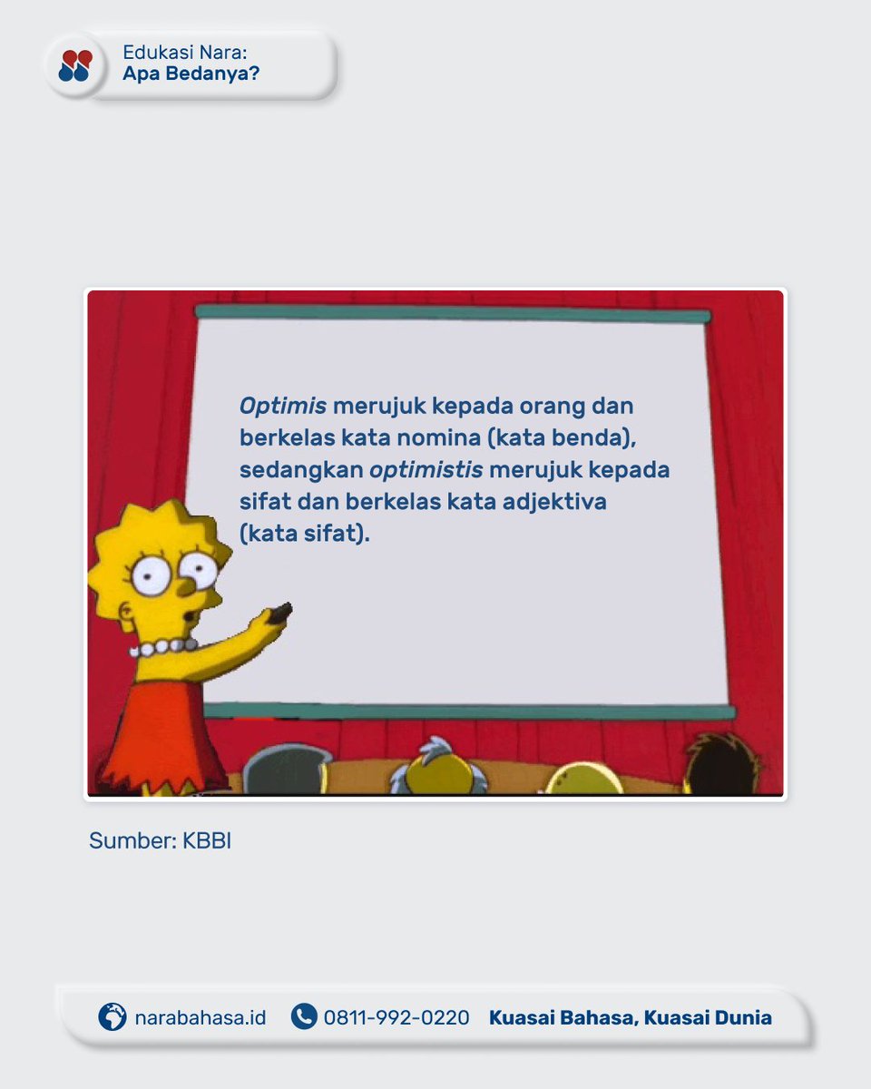 narabahasa's tweet photo. Selamat Senin, Kerabat Nara! Mari, jalani hari ini dengan optimistis. Hapus sisa tangis dan tunjukkan senyum termanis. π
#apabedanya #optimis #optimistis #narabahasa https://t.co/dfuiGsCFU9