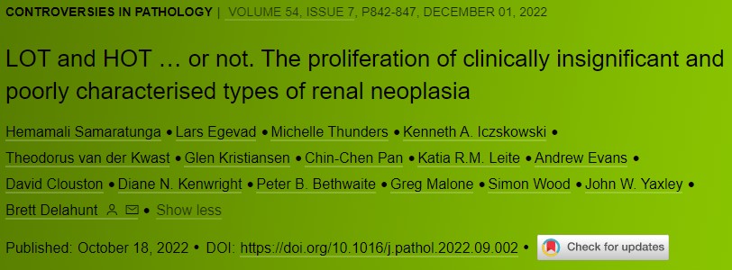 Pathology_RCPA's tweet photo. Samaratunga et al. question the WHO renal tumour entities LOT and EVT in the December issue of #Pathology: https://t.co/FEbjme6DrY. #RCPA #PathologyJournal https://t.co/bq3zgTO4DU