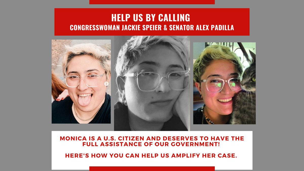 michael_c211's tweet photo. Help us bring Monica De Leon home! Monica is a missing U.S. Citizen who was last seen walking her dog in Tepatitlan Mexico on Nov. 29.

YOU can help by calling Congresswoman @RepSpeier and Senator @AlexPadilla4CA. See images attached to see how. https://t.co/BjOwGd0FoD