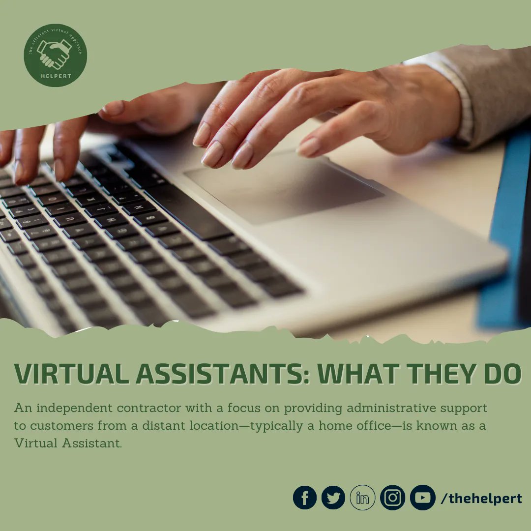 thehelpert's tweet photo. 👩‍💻 An independent contractor with a focus on providing administrative support to customers from a distant location—typically a home office—is known as a Virtual Assistant.
Learn more about what Virtual Assistants can do for you here: https://t.co/CdJ3dIbm2N 

#taskmanagement https://t.co/DiK0xr9mFW