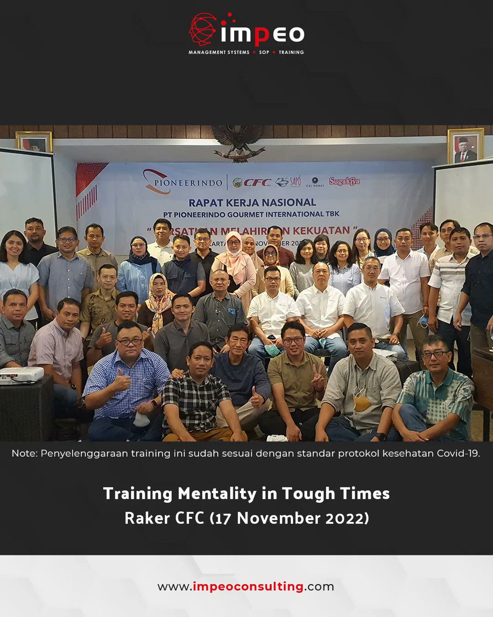 RickyBoenardy's tweet photo. Semangat Pagi⠀⠀
⠀⠀
Training Mentalitas in Tough Time di Raker CFC - 17 November 2022 . Terima kasih kepada para peserta training atas partisipasi dan kerjasamanya selama pelatihan berlangsung.

#impeoconsulting #pembicara #konsultan #training #fototraining #fototrainingimpeo https://t.co/SNAGwiF2iA