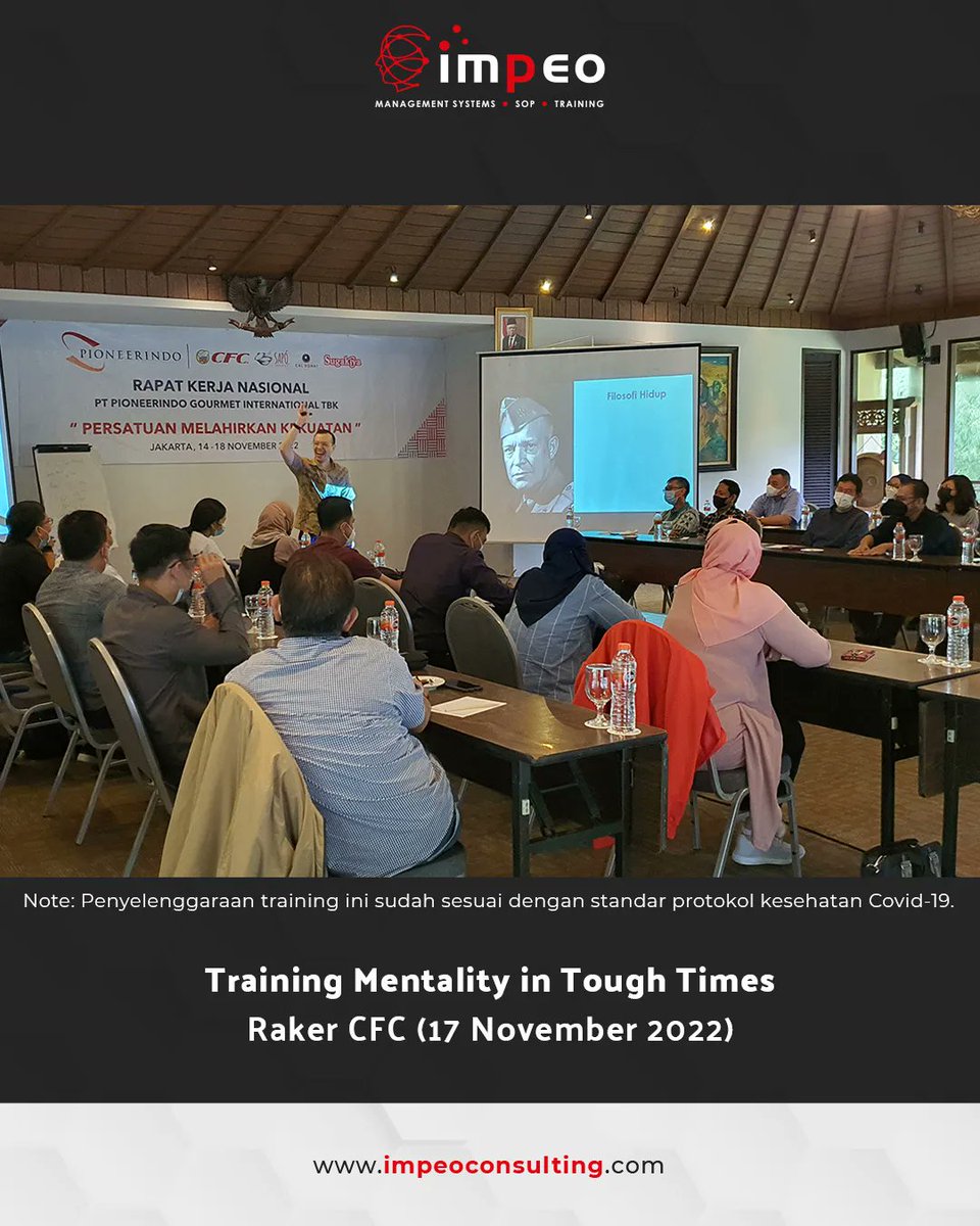 RickyBoenardy's tweet photo. Semangat Pagi⠀⠀
⠀⠀
Training Mentalitas in Tough Time di Raker CFC - 17 November 2022 . Terima kasih kepada para peserta training atas partisipasi dan kerjasamanya selama pelatihan berlangsung.

#impeoconsulting #pembicara #konsultan #training #fototraining #fototrainingimpeo https://t.co/SNAGwiF2iA