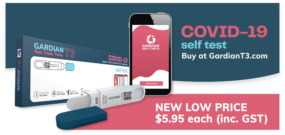 NEW LOW PRICE - $5.95 each (inc. GST). In order to ensure you don't give the gift of Covid this Christmas, the price of GardianT3 Covid-19 saliva based rapid antigen tests have been reduced. Nobody wants Covid for Christmas, so order now via gardiant3.com/buy