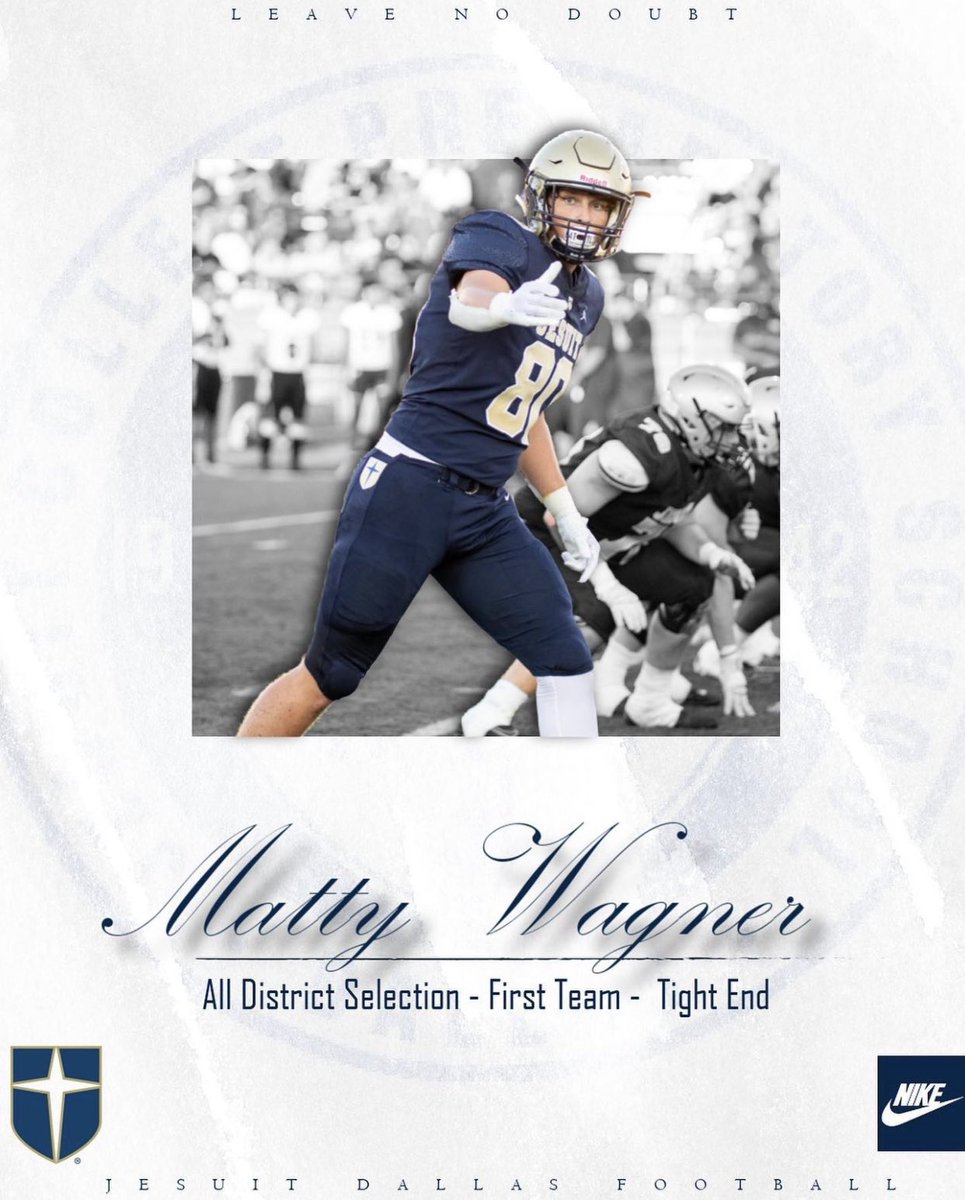 Excited to be named First Team All District TE. <a href="/JesuitDallasFB/">Jesuit Football</a> <a href="/CoachBHickman/">Coach Brandon Hickman</a>