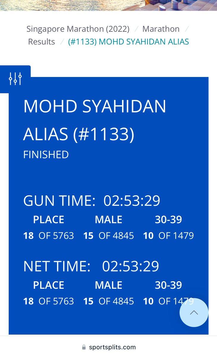 Mission accomplished! 2 hrs 53 mins for 42.2KM at #SingaporeMarathon 2022! Top 10 age group & 18th over 5763 runners in this oversea international marathon. Honoured to fly @MSUmalaysia flag higher for first time as MSU Sport Ambassador! @YayasanMSU @MohdShukriYajid @drosliyusof