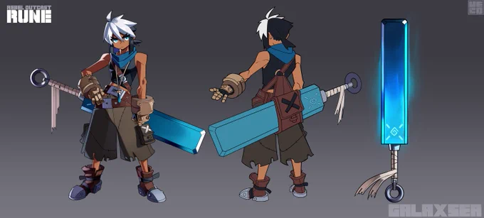 [OC] updated ref sheet for Rune, a lone scrapper stranded on a dead planet, who now bears the responsibility of protecting an ancient artifact and bringing it to it's rightful place of origin. Will be doing a little expression sheet for him soon! 
