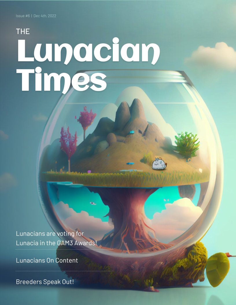 BigYakAxieClub's tweet photo. 1/ 

The #LunacianTimes Issue #6 has arrived!

Pages:
2-4: Articles
5: Community-written article
6: Crossword (+ last week's answers!)
7: Artist showcase @Delirium_artist 
8-9: Market Data
10: Axie-focused Calendar! (With important dates)
11: High Res + links version + Contest https://t.co/Nvk6INLUNk