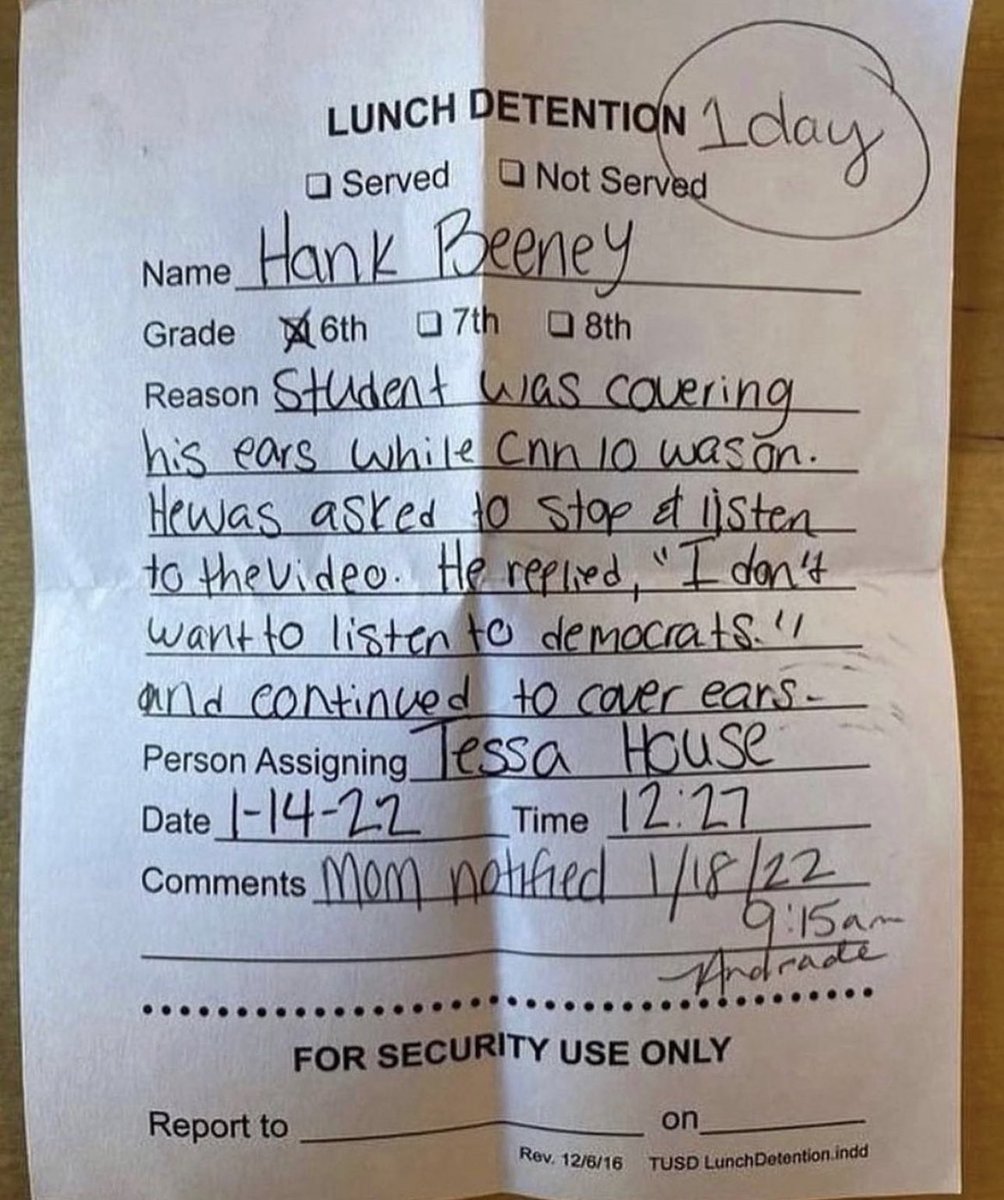 Kambree on X: "This is hilarious. Lunch detention for covering ears while  CNN was on TV. 😆 https://t.co/0i97Kom6hO" / X