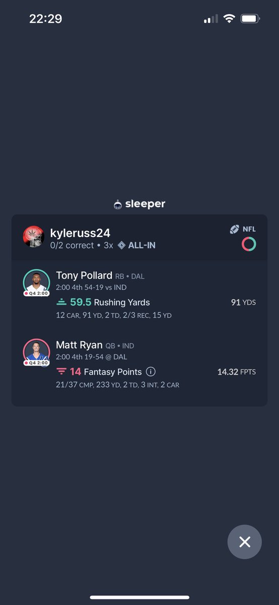 kyleruss24's tweet photo. @SleeperHQ y’all just going to leave off the fumble from Matt Ryan? https://t.co/iebjjI6cvg