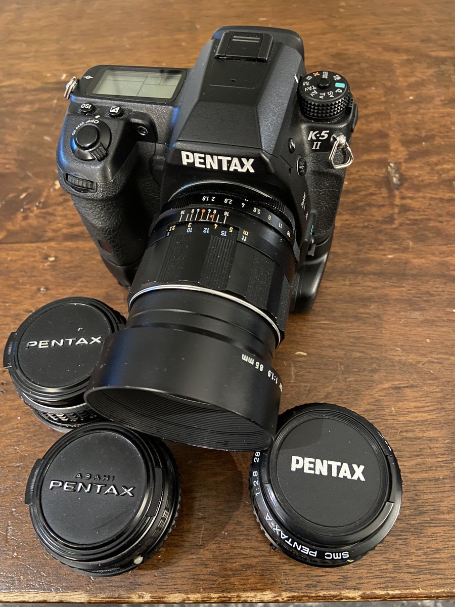 dbkfrog's tweet image. My Pentax K-5ll and a few lenses. Think I need to take a walk with this thing.
