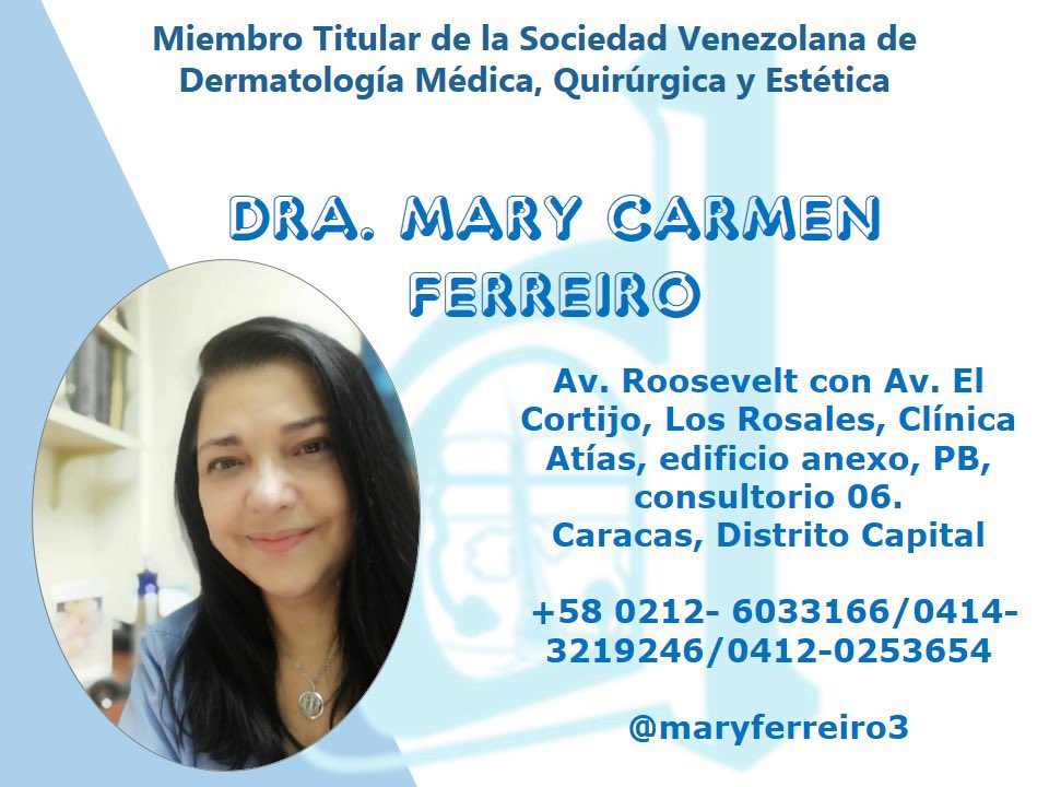 svderma's tweet photo. Conoce los dermatólogos certificados de tu zona. Miembro de la Sociedad Venezolana de Dermatologia Médica, Quirúrgica y Estética del Distrito Federal (Gran Caracas #dermatologo #caracas #distritofederal https://t.co/aGwl9Ea8e9