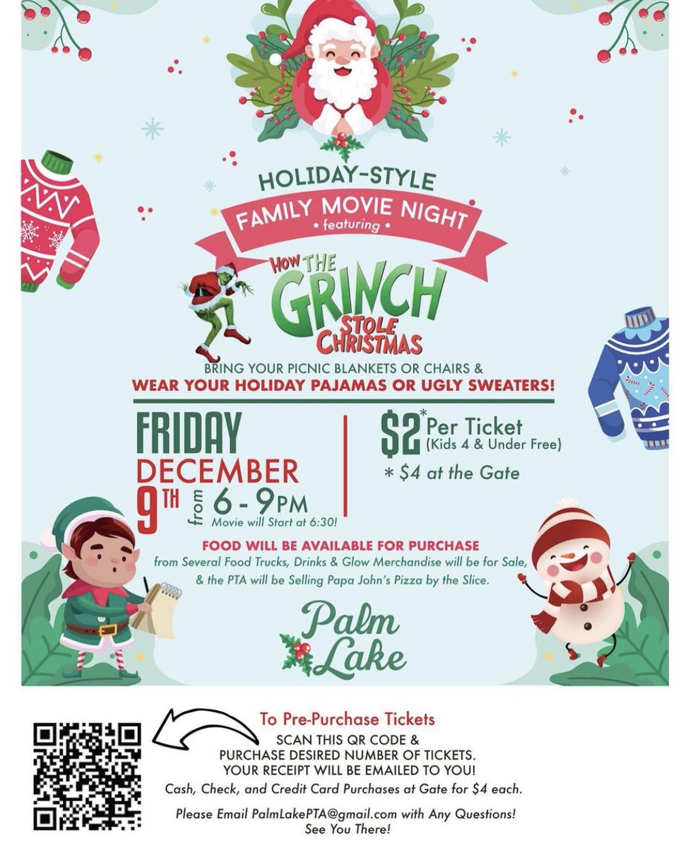 Don’t miss out on $2 tickets 🎟️ We can’t wait to see you on Friday for Holiday Movie Night! palmlakeelementary.memberhub.com/store/items/81…