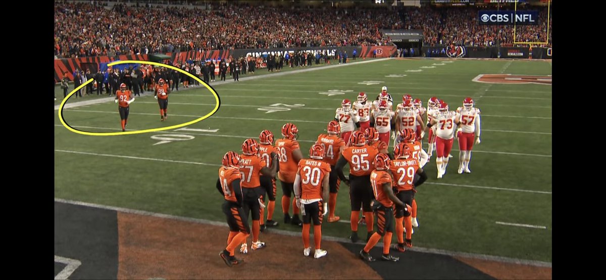 krash_spgf's tweet photo. The first “huddle hammy”…when did the Bengals football start taking futbal falls?  #huddlehammy https://t.co/clfhQTmZi0