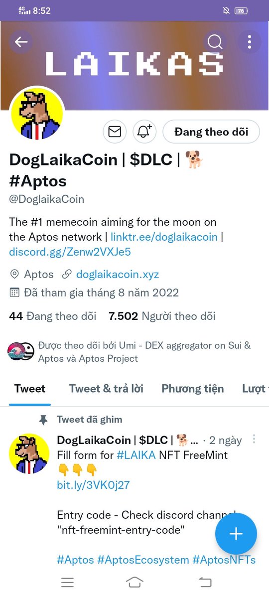 999999BTC's tweet photo. @DoglaikaCoin @umi_protocol @_agumi__ Done, thank you @umi_protocol and @DoglaikaCoin https://t.co/sL8IOVoKL9