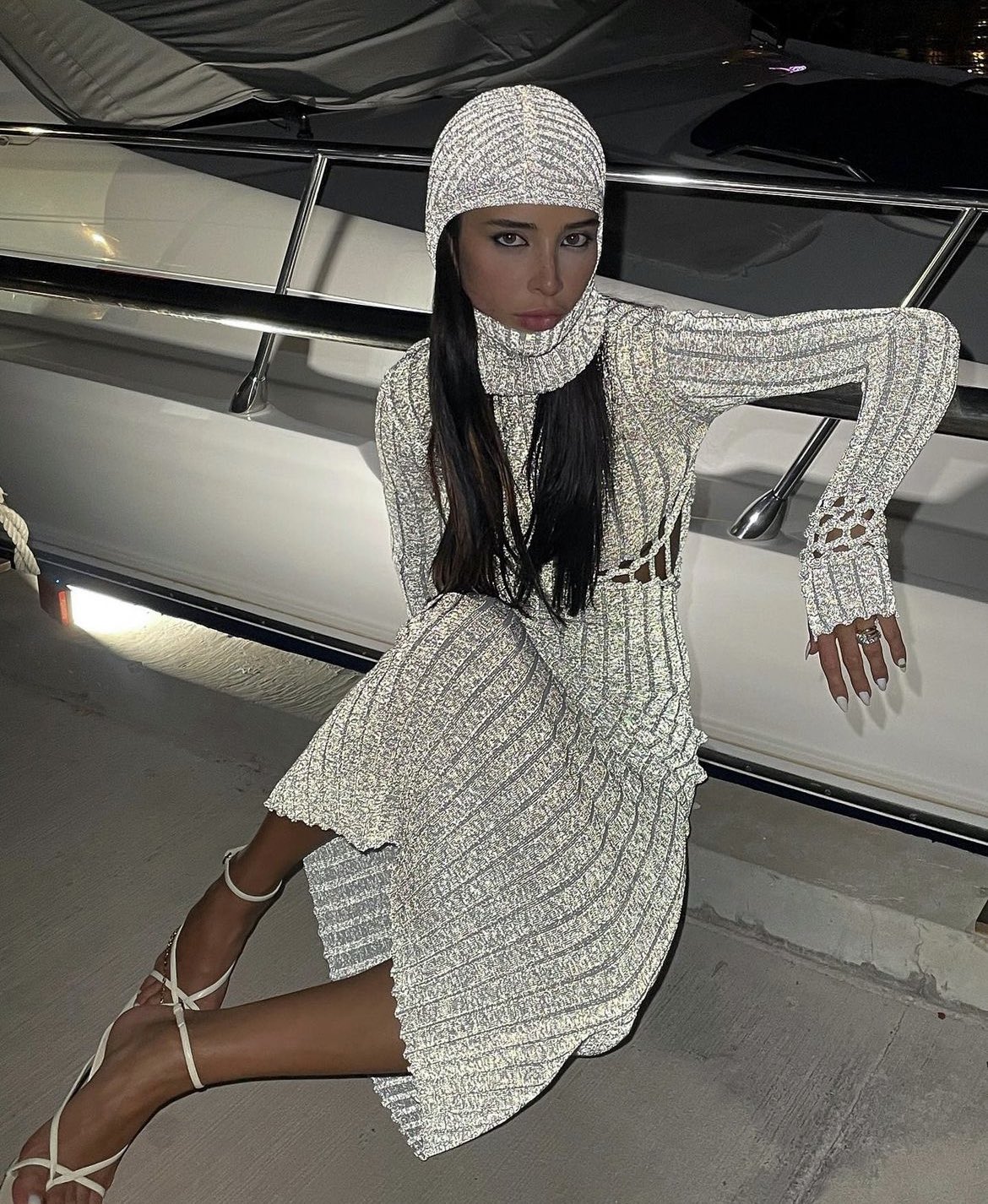 on X livia wearing dion lee fw22 light reflective knit dress https t FIcv3dn0g2 X