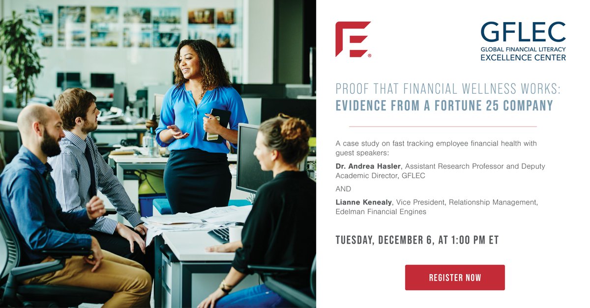 Dr_AnnaLusardi's tweet photo. Reminder: Upcoming webinar. GFLEC’s Deputy Academic Director, Andrea Hasler, will join Lianne Kenealy, Edelman Financial Engines, to discuss the case study “Proof That Financial Wellness Works: Evidence from a Fortune 25 Company.
Register here: https://t.co/OTKK2hppyk https://t.co/TBL31omGHu