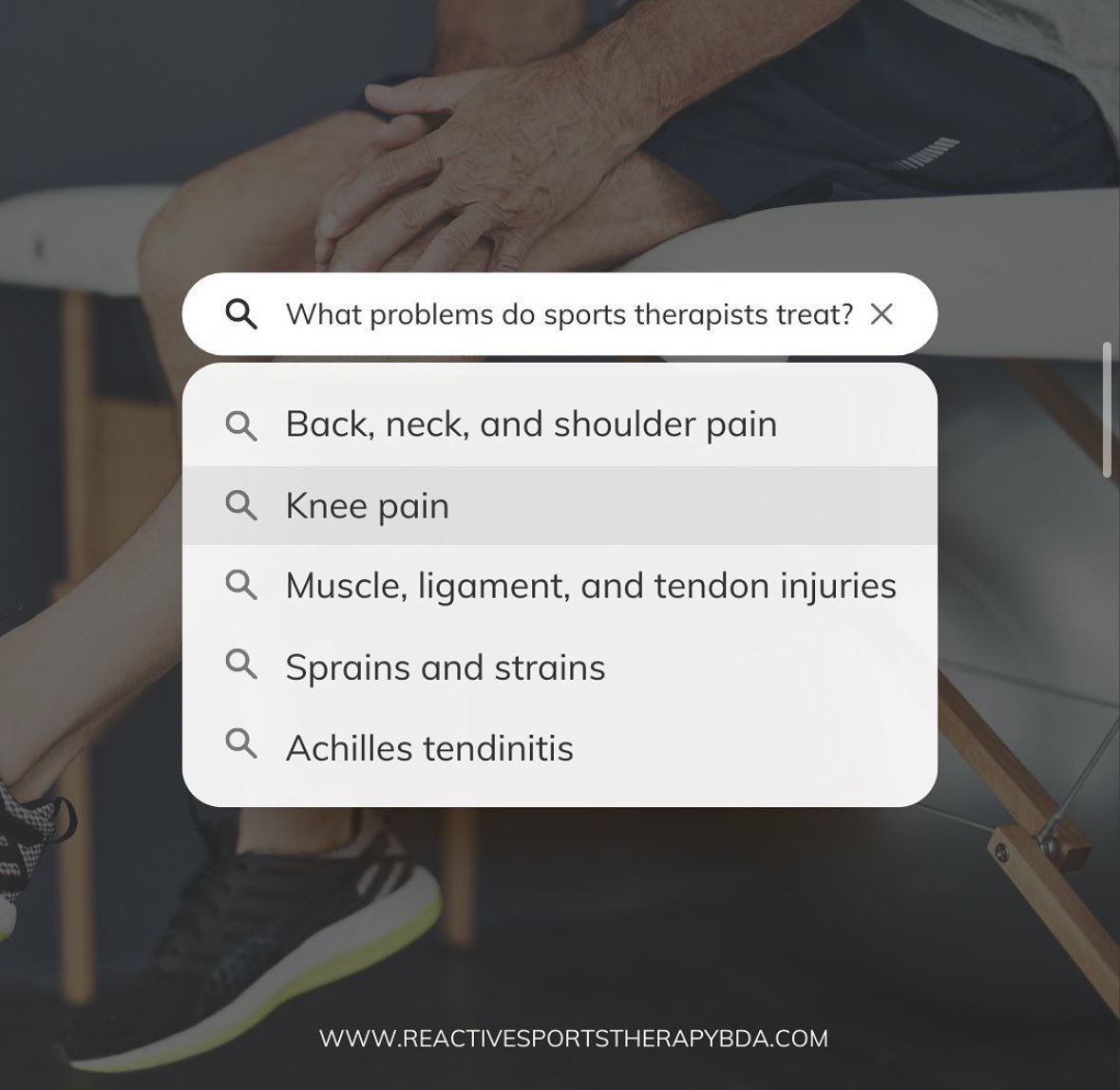 reactivebda's tweet image. Here is one of our frequently asked questions!

As a Sports Therapist, our core responsibilities is to assess, treat, and rehabilitate individuals back to full functional health and fitness. 

If you want to learn more about Reactive, send us a DM. Link in bio!