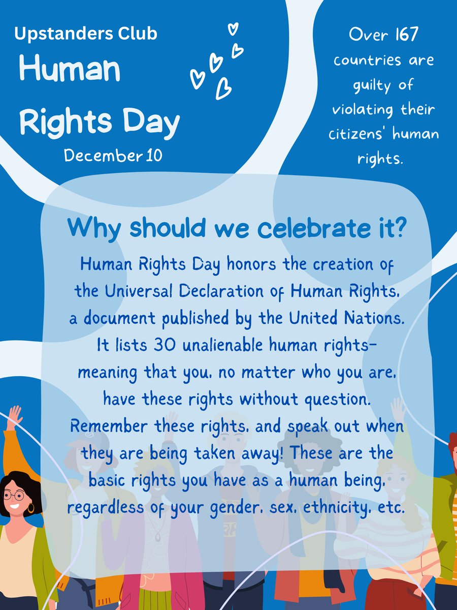 ClubUpstanders's tweet photo. Before #Slamming4aCause #S4AC, we'd like you to learn about Human Rights Day on December 10, and why it's important to know our basic rights. Come join us on December 6 to #JoinTheDLine and see the spoken word performances by students. S4AC is run by @DanaeBoyd and @Bence_EDU! https://t.co/a1IoKBkl23