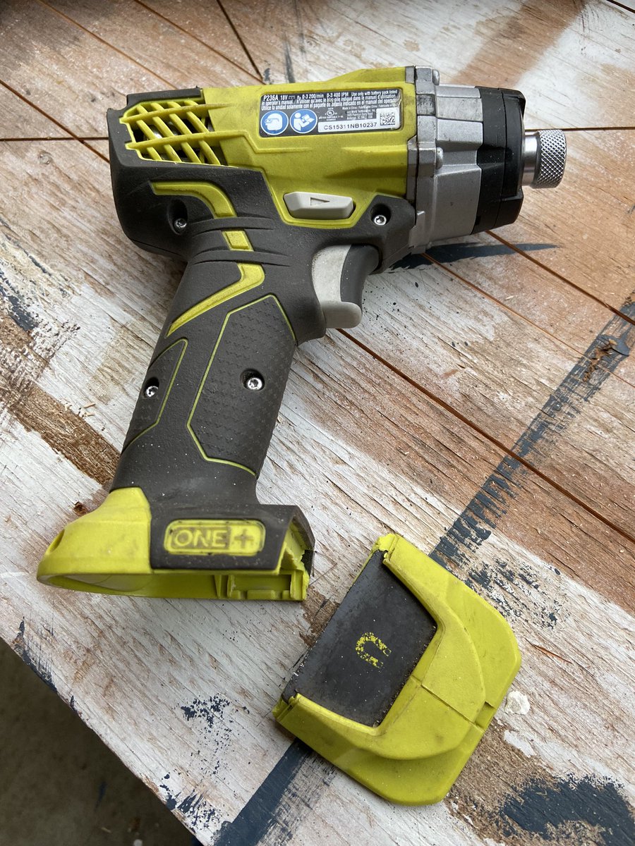 OJO187's tweet photo. @RYOBItoolsusa I need a medic!! Hurry we need emergency assistance with this P236A. Duct tape? Hot glue? Super Glue…I’m afraid we are going to loose her! #Ryobi #RyobiNation #RyobiTools #RIP https://t.co/P17flSRiSV