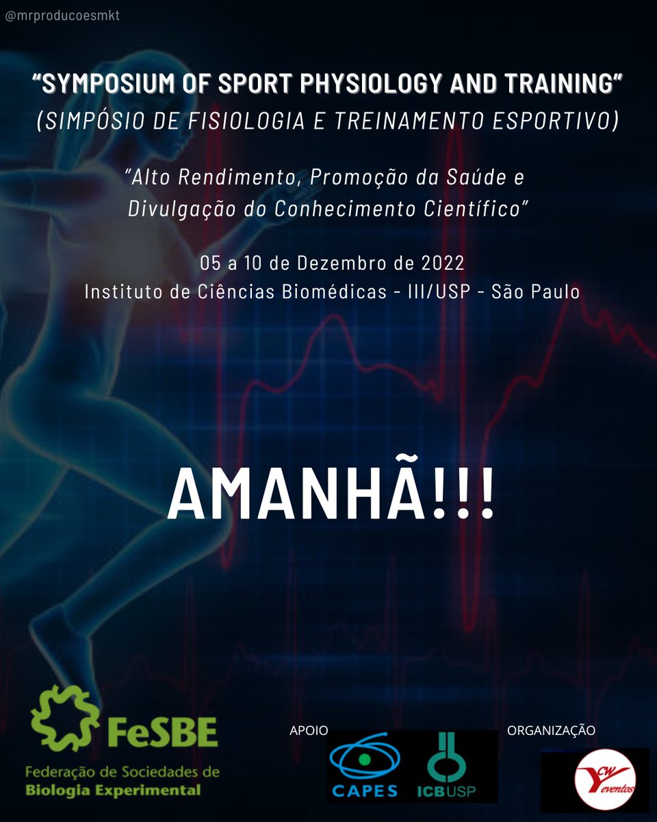 FeSBE's tweet photo. Amanhã começa o Simpósio de Fisiologia e Treinamento Esportivo!! 

- Ocorrerá entre os dias 5 a 10 de dezembro de 2022, no Instituto de Ciências Biomédicas - III/USP - São Paulo.

Link: https://t.co/PYINrEA84o

#fesbe #fesbe2022 #simpósio #SFTE2022 #SFTE #fisiologia #ciência https://t.co/Kwk8Mw5buA