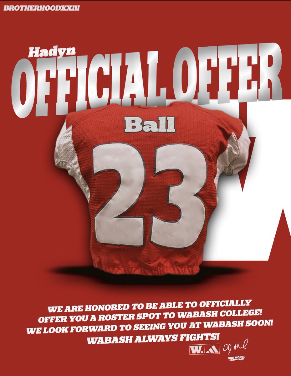 BallHadyn's tweet image. After a great call with @CoachWatsonWAF, I am excited to announce that I have received an official offer to continue my academic and athletic career at Wabash!
@WabashCollege @WabashFB @CoachRidings