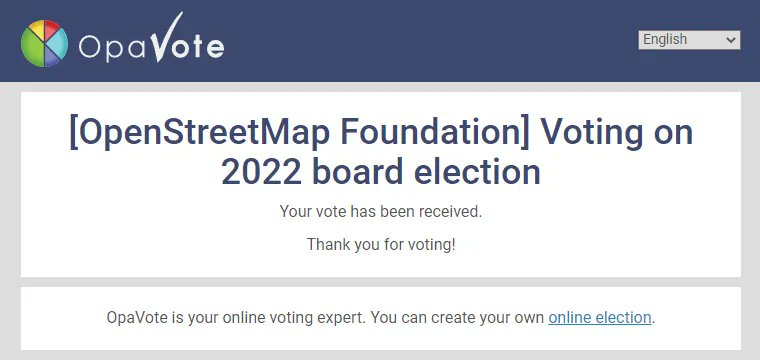 frozenrabi's tweet image. I have cast my vote for 2022 @OSMFoundation board election. Have you?
#OSMF #Election #opendata