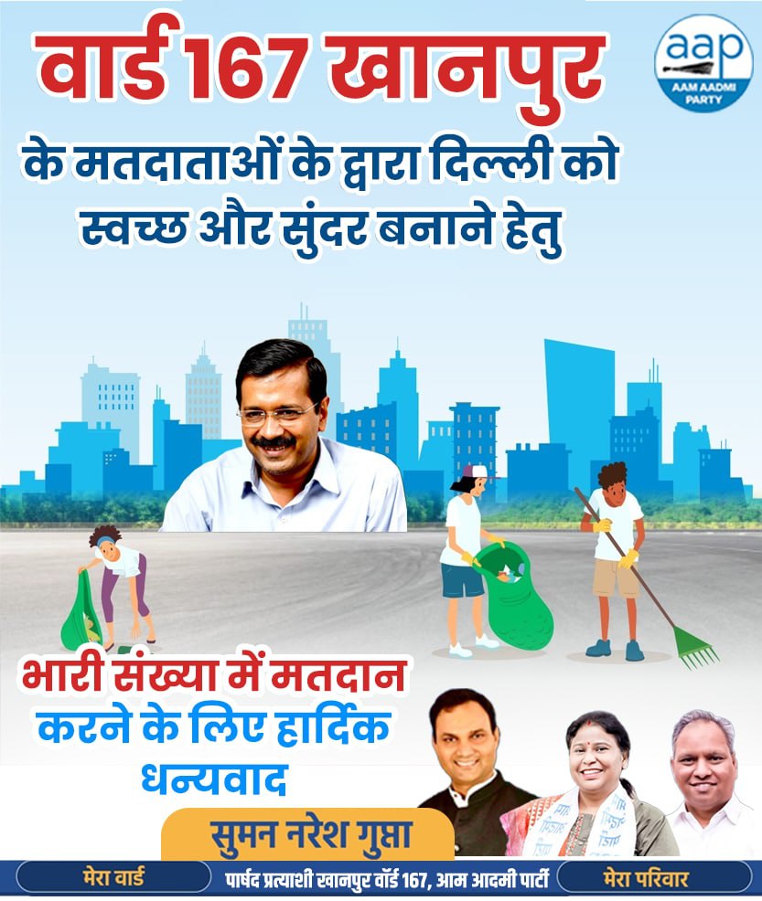 sumannareshgupt's tweet photo. दिल्ली को स्वच्छ और सुंदर बनाने हेतु भारी संख्या में मतदान करने के लिए वार्ड 167 खानपुर के सभी मतदाताओं का हार्दिक आभार। https://t.co/Aiy0A7EKhn